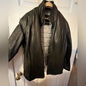 Black, 100% leather jacket, size L from WILSONS.